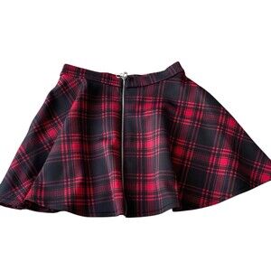 Hot Topic Y2K  Plaid Zipper Front Circle Goth Mini Skirt Size M
